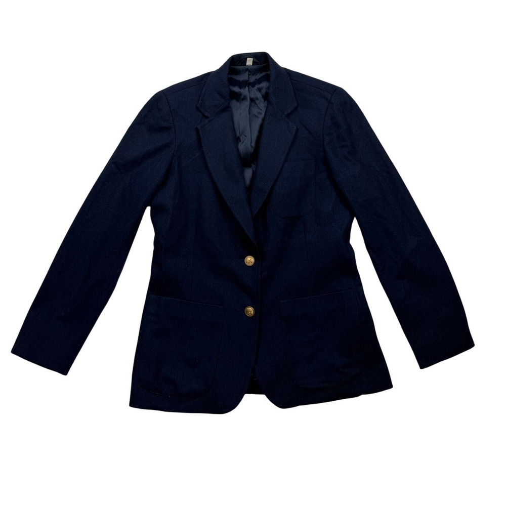 Vintage 80s Cheryl Tiegs Navy Wool Blend Blazer Size Small Gold Buttons